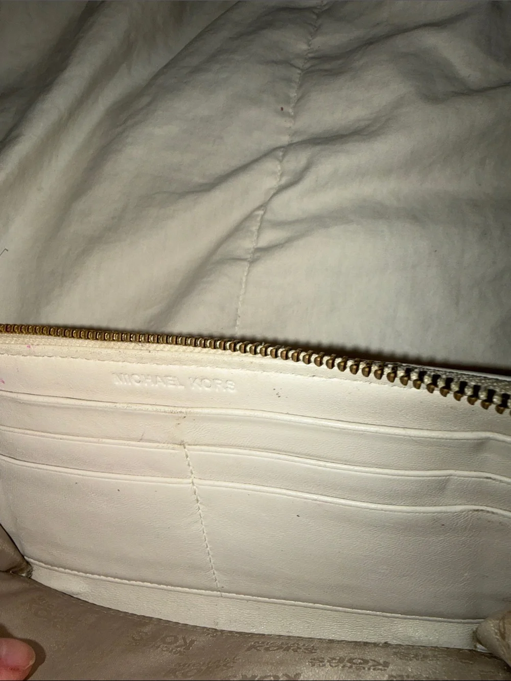 Michael Kors White Quilted Zip-Around Wallet with Gold Plate